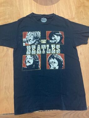The Beatles Black Short-Sleeve Band Tee with Red Accent Portraits